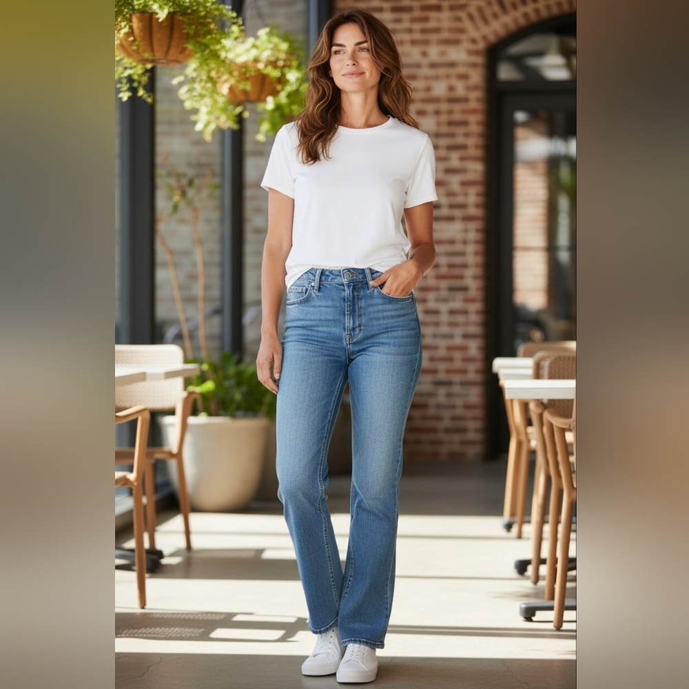 American Eagle Kick Boot Jeans Women Size 2‎ Long Medium Wash Stretch Bootcut
